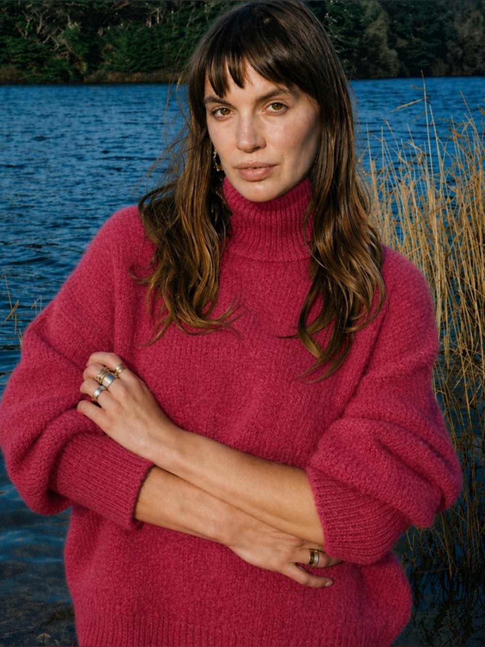 Jaggery London Jade Boiled Wool Jumper Sweater Pink Turtleneck Sz S 100% Wool
